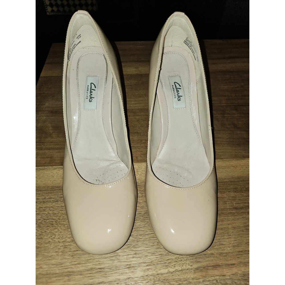 clarks Bone Patent Leather Pumps With Block Heels